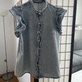 Breezaya Große Größen Boho Kurzarm Denim Bluse m. Knopfleiste und rohem Saum Neu