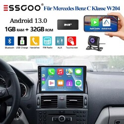 1+32G Android 13 DAB+ Autoradio Carplay Für Mercedes Benz C-Klasse W204 GPS KAM