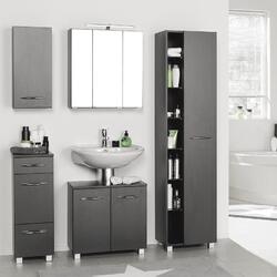 Badezimmermöbel Set in grau Badmöbel Waschplatz LED Spiegelschrank Hochschrank