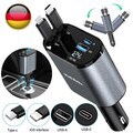 120W Auto Ladegerät Zigarettenanzünder USB C 4in1 Adapter Einziehbares Kfz Handy