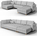 ECKSOFA IN U-FORM HELLGRAUSAMT SCHLAFSOFA COUCH OTTOMANE LINKS WOHNLANDSCHAFT
