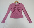 Urban Revivo Damen Top XS Rosa Schleife vorne Langarm Cropped V-Ausschnitt Viskose