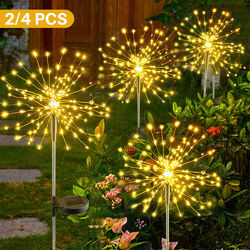2/4 Stück LED Solar Feuerwerk Licht Solarlampe außen Garten Deko Leuchte Stecker