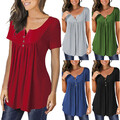 Damen Kurzarm Sommer T-Shirt Freizeit Lose Bluse Tunika Oberteile Longtops Hemd