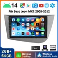 9" Android 14 DAB+ Autoradio für Seat Leon MK2 1P1 2005-2012 64G Carplay GPS KAM