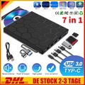 7 IN 1 USB 3.0 Externes CD/DVD Laufwerk Brenner Player mit Type C für Laptop PC