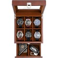 Holz Uhrenbox Herren 6 Fächer Vitrine mit Glasplatte Antimagnetisch Naturholz