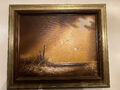 Öl-Gemälde Leroy Original Zustand Öl "Düne mit Möven" im Goldrahmen