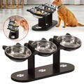 Katzennapf Erhöht 3 Futternapf Edelstahl Futterstation Napfset mit Holz Ständer