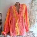 Musselin Bluse Neon Pastell pink orange Hemd Sonne Gr 36 38 40 42 44 Onesizes H1