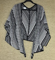 Jaeger Strickjacke Schal Damen Größe L schwarz weiß gestreift 100% Seide Strick
