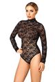 Body aus Spitze Langarm Bodysuit Damenbody Catsuit Ouvert Dessous, Made in EU 