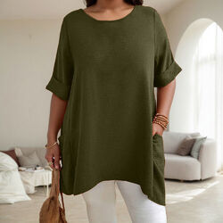 Übergröße Damen Halbarm Kurzarm T-Shirt Tunika Lose Bluse Oberteile Sommer Tops