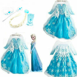 Kinder Mädchen Prinzessin Elsa Kleid Cosplay Karneval Kostüm Party Geschenk 