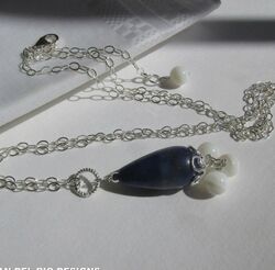 lange Lapis Lazuli Perlmutt Anhänger-Kette 925 Silber Juan del Rio Designs 60 cm