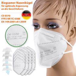 100x Schutzmaske FFP2 Atemschutzmaske Mundschutz Mund Nasen Maske CE 0370 5lagigSALE⭐CE ZERTIFIKAT✅SOFORT LIEFERBAR⭐️NEU⭐️DE HÄNDLER⭐️