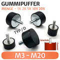 Gummipuffer Typ D Ø 8-150 mm M3-M20 in Hart oder Mittel Silentblock 50°-55°