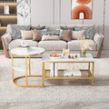 2er Set Couchtisch Rund/Rechteckig Beistelltisch Sofatisch mit Metallgestell DE.