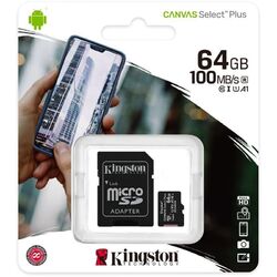 Kingston 64GB Speicherkarte Canvas Select Plus MicroSDXC 100MB / s +Adapter