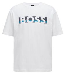 Hugo Boss Tee 1 Relaxed-Fit T-Shirt aus Baumwolle mit Colour-Block-Logo Weiß 100