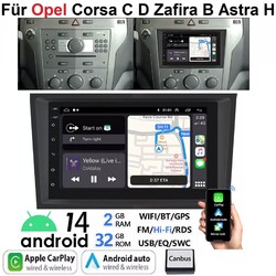  Android14 Apple Carplay Autoradio GPS NAVI Für Opel Corsa C/D Zafira B Astra G 