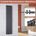 ELEGANT Design Heizkörper Röhren Flachheizkörper mit Anthrazit Ventil 1600x357mm