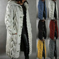 Damen Lange Strickjacke Mantel Strickpullover Kapuze Langarm Cardigan Grobstrick
