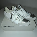 GEOX Sneaker Gr. 38 UK 5_D MYRIA B- Nappa+Suede weiß-silber-grau selten getragen