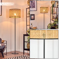 Boho Style Rattan schwarz Stand Steh Lampe Wohn Schlaf Zimmer Leuchte Schalter