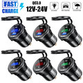 Auto Steckdose QC3.0 PD + USB Ladegerät Buchse 12V 24V Motorrad KFZ W/Voltmeter