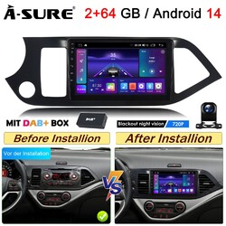 DAB+ 64GB Android 14 AutoRadio Carplay DSP Navi Kamera Für KIA PICANTO 2011-2016