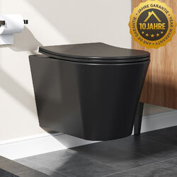 Spülrandloses Wand Hänge WC Schwarz Matt Spülrandlos Toilette mit Softclose Sitz✅✅✅10-JAHRE NACHKAUF GARANTIE⭐⭐B:355mm T:485mm H:355mm