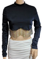 Bluse Shirt Gr. M Shein Schwarz mit Strass Langarm kurze Blusenshirt Damenbluse