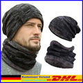 Beanie Mütze und Loop Schal Strickmütze Fellmütze Damen Herren 2 teilig warm Set