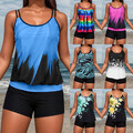 Damen Tankini Set Sommer Strandkleidung Printed Badeanzug Schewimmset Bademode
