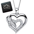 Damen Halskette mit Herz Anhänger echt 925er Silber Gravur Schmuck Box für Frau