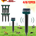 4/8/12X Tiervertreiber Ultraschall Solar Marderschreck Katzen Hunde Mäuse Abwehr