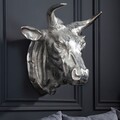 XL Stierkopf TORERO Deko Schädel Aluminium Silber Horn Wanddekoration Accessoire