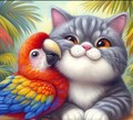 Diamond Painting Bild Katze 🐱 Papagei 🦜 367 /1
