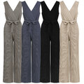 Damen Overall Jumpsuit lange Hose Binde Gürtel Einteiler Plissee Hose 