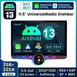 1 DIN 2+32GB Autoradio DAB+ GPS Navi Carplay Android 14 360° Drehbar Bildschirm