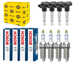 4x HELLA Zündspule +4x BOSCH Zündkerze Doppelplatin passend für Audi A5 8T3