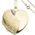 JOBO Medaillon Herz Anhänger zum Öffnen für 2 Fotos 333 Gold mit Kette 45 cm