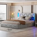 140x200cm Polsterbett mit  LED Kopfteil Doppelbett mit Stauraum und Lattenrost