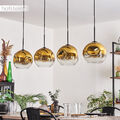 Schlaf Wohn Ess Zimmer Beleuchtung Hänge Lampe Pendel Leuchte Glas Gold Klar
