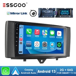 9" Android 13 Autoradio Carplay 2+64G GPS NAV Wifi Für Smart Fortwo 451 2011-15