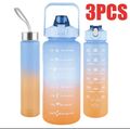 3-teilig Sport Wasserflasche Zeitmarke Strohhalm Fitnessstudio Reise Trinkflasche Sets 2L 1L