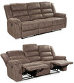 3-SITZER-RELAXSOFA Couch Liegefunktion Federkernpolster Stoff Vintage Grau Braun
