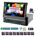 Apple CarPlay 1DIN 7 Zoll 2+64G Autoradio Android 14 Ausfahrbarem GPS BT KAM USB