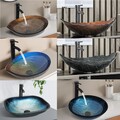 Waschbecken Aufsatzwaschbecken Glas Waschschale Waschtisch Set Oval Round Modern